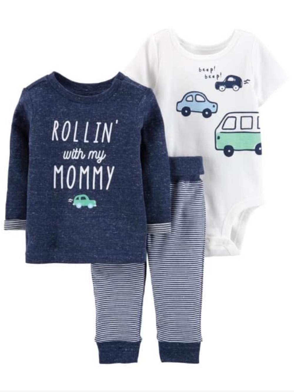 3pcs Rolling with my Mommy Outfit 6m